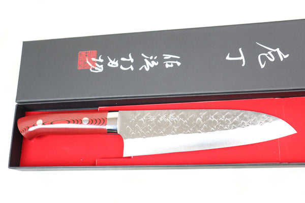 Takeshi Saji Santoku Takeshi Saji SRS-13 Custom Series Santoku 180mm (7 inch, Red & Black Linen Micarta Handle)