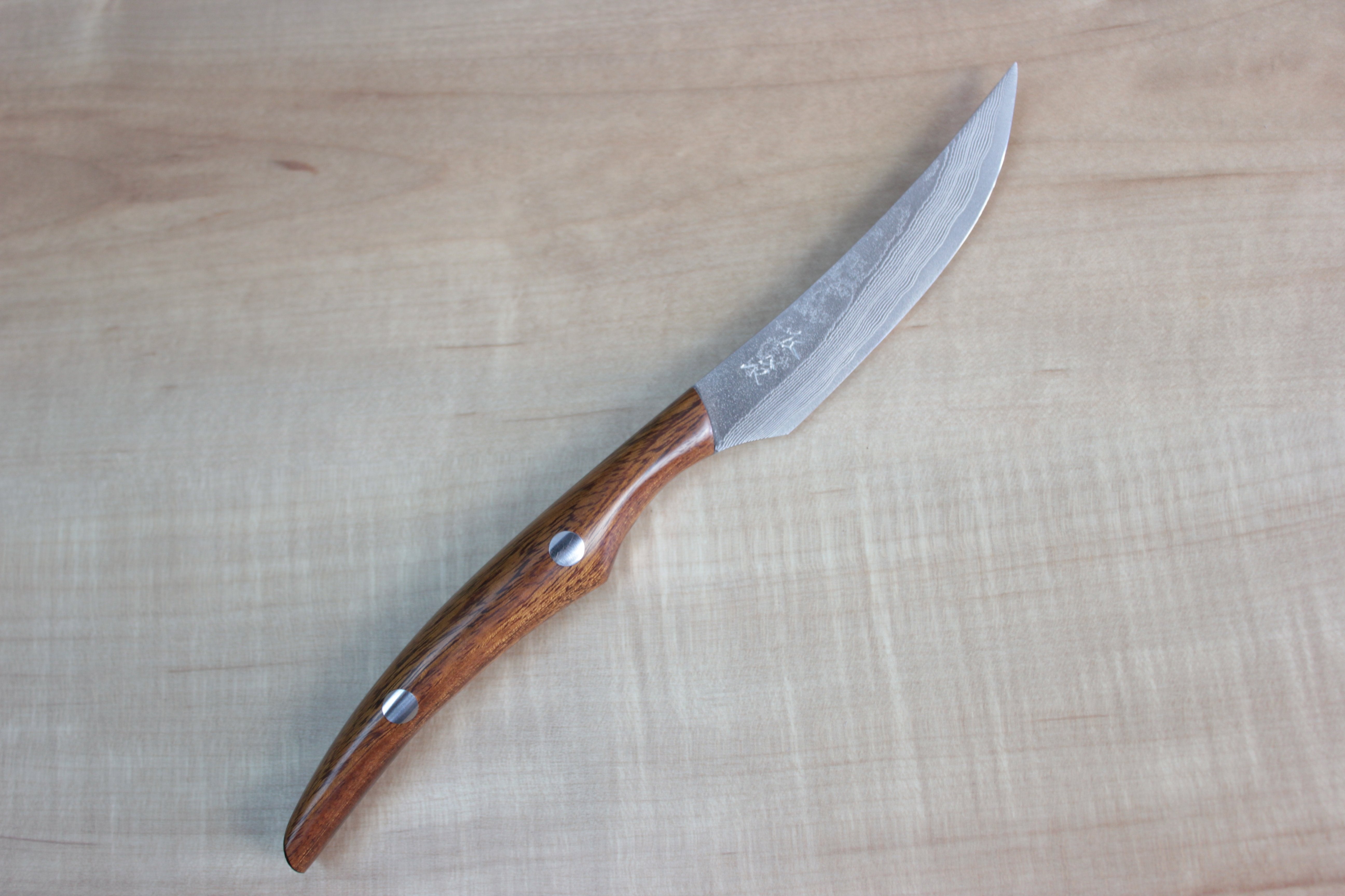Japanese Damascus Steak Knife Set, Non Serrated, Ebony Wood Handles