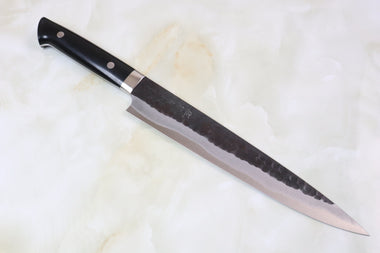 Takeshi Saji Aogami Super Custom Series Sujihiki (240mm & 270mm, 2 Sizes, Linen Micarta Handle) - JapaneseChefsKnife.Com