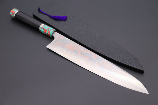 Takeshi Saji Wa Gyuto STCL-192 Wa Gyuto 270mm (10.6 inch) Takeshi Saji SUMMIT ― Limited Edition Custom Series Rainbow Damascus Wa Series Wa Gyuto 270mm (10.6 Inch, STCL-192)