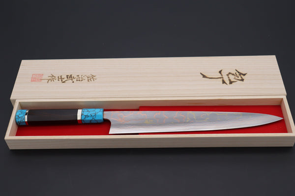 Takeshi Saji Wa Sujihiki Custom Limited Edition, Takeshi Saji Rainbow Damascus Sujihiki 270mm (10.6 Inch, STCL-202)